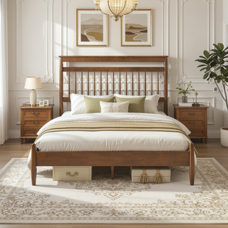 Sunvega Transitional Chestnut Finish Wood Frame Full Platform Bed in a Box