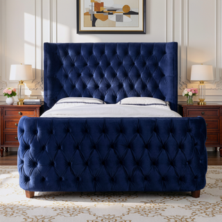 Sunvega Brooklyn King Tufted Panel Bed Headboard and Footboard Set in Caramel Tan Brown