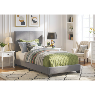 Sunvega Twin Size Upholstered Bed Frame in Soft Grey Leather Look Material