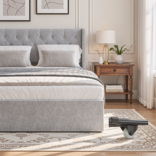Sunvega Dark Grey Full Size Bed Frame with 4 Storage Drawers and Wingback Headboard