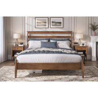 Sunvega Transitional Chestnut Finish Wood Frame Full Platform Bed in a Box