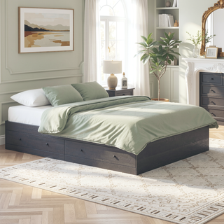 Sunvega Black Queen Size Storage Bed with Spacious Under-Bed Drawers