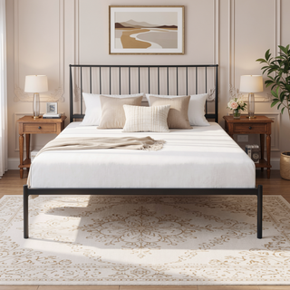 Sunvega Metal Frame Queen Platform Bed with Black Finish Angle Headboard