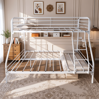 Sunvega Heavy Duty Twin Over Full Metal Bunk Bed with Enhanced Guardrail and Inclined Ladder