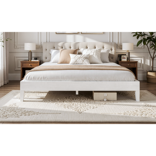 Sunvega King Platform Bed with 28-Slat Dual-Zone System in White