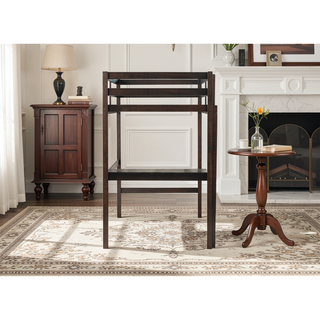 Sunvega Twin High Loft Bed with Built-in Desk and Ladder in Espresso Rubber Wood