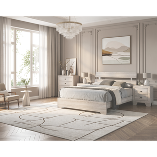 Sunvega Rustic Contemporary Platform Bed Frame with White Wash Finish and Slat Headboard