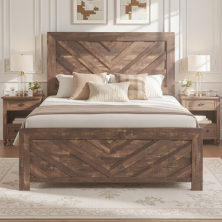 Sunvega Natural Finish Full Bed with Headboard Footboard and Rails
