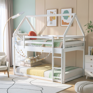 Sunvega Twin Size House Bunk Bed with Slide and Ladder for Kids Room