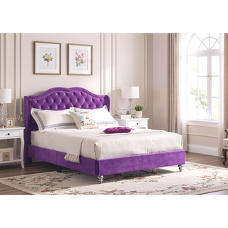 Sunvega Elegant Transitional Purple Upholstered Bed with Soft Padded Headboard