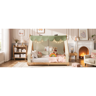 Sunvega Full Size House Bed with Detachable Tent and Light for Kids Room