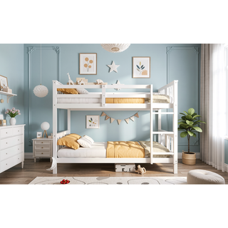 Sunvega Twin Over Twin Bunk Bed with Ladder and Guardrail for Shared Rooms