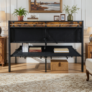 Sunvega King Bed Frame with Storage Headboard LED Lights and USB Charging Station
