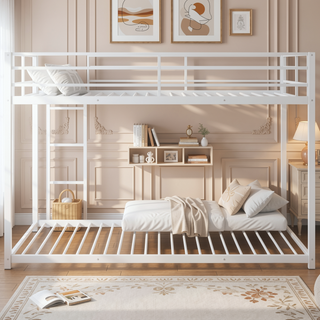 Sunvega Full over Full Metal Bunk Bed with Ladder and Guardrail for Bedroom