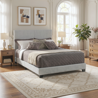 Sunvega Low Profile Leatherette Upholstered Twin Panel Bed with Stitched Details