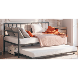 Sunvega Contemporary Black Metal Twin Daybed With Trundle and Full Frame