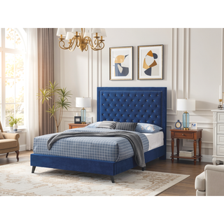 Sunvega Navy Blue King Size Alba Upholstered Bed with Storage