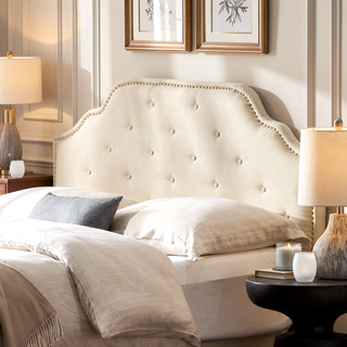 Sunvega Queen Size Upholstered Headboard with Tufted Design and Nailhead Trim