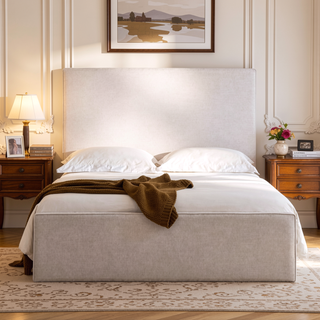 Sunvega Lucas Tall 52" High Upholstered Bed with Textured Ivory Canvas Headboard