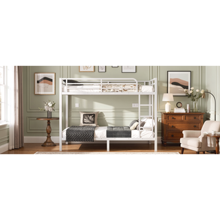 Sunvega Metal Full over Full Bunk Bed for Teens and Adults with Noise Reduction and Storage