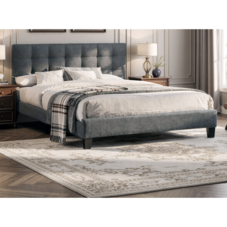 Sunvega Modern Light Gray Upholstered Tufted Headboard California King Platform Bed