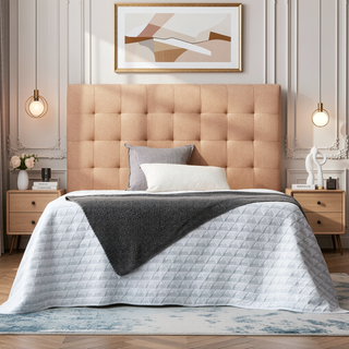 Sunvega Beige Tufted Linen-Inspired Upholstered Headboard for King Cal King Beds