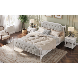 Sunvega French Provincial Style Solid Wood Bed Frame with Tufted Headboard