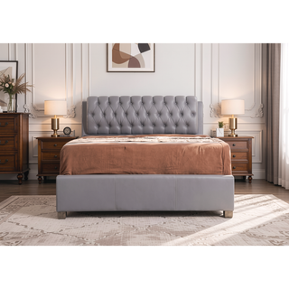 Sunvega Modern Light Grey Upholstered Queen Bed with Sturdy Chic Design