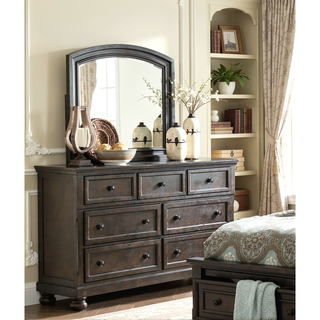 Sunvega Grayish Brown Wooden Dresser with 7 Dovetail Drawers and Antique Pewter Knobs
