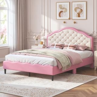 Sunvega Lovely Crown Fantasy PU Leather Princess Bed with Tufted Headboard