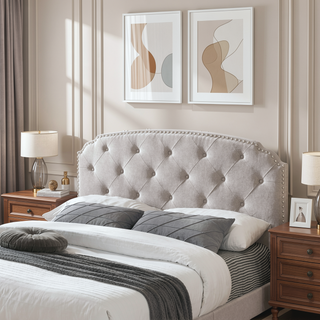 Sunvega European Style Light Brown Burlap Button Tufted Queen Size Headboard