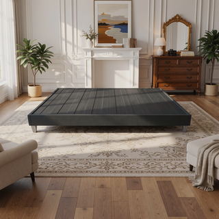 Sunvega Easy Assembly Modern Faux-Wood Legs Fabric Covered Twin Bed Frame