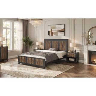 Sunvega White Farmhouse Queen Platform Bed with Wooden Strip Decoration and Plywood Slats
