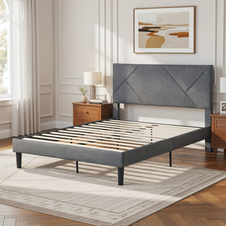 Sunvega Full Size Upholstered Platform Bed Frame with Headboard and Wood Slat Support