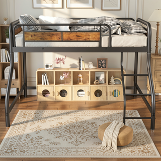 Sunvega Low Loft Bed Twin with Stairs Guardrail for Small Bedroom Spaces