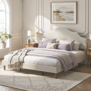 Sunvega King Size Upholstered Platform Bed with Adjustable Linen Headboard