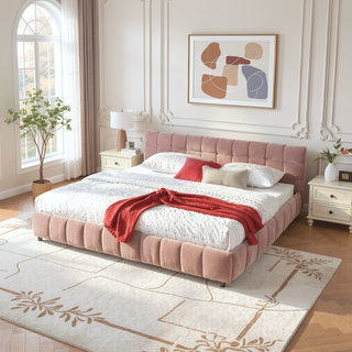Sunvega California King Size Upholstered Bed with Storage Drawers and Soft Chenille Fabric Headboard
