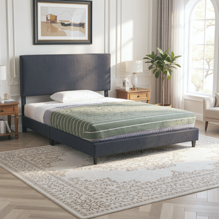 Sunvega King Size Upholstered Faux Leather Platform Bed with Low Profile Design