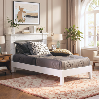 Sunvega Solid Wood Twin Platform Bed with 14-Slat System and Under Bed Storage