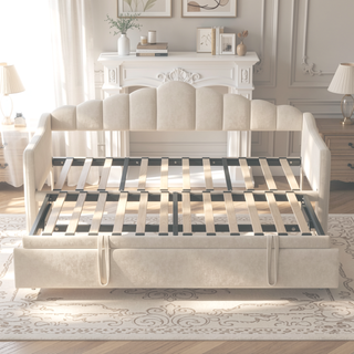 Sunvega Twin Size Upholstered Daybed with Pop Up Trundle and USB Charging