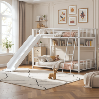 Sunvega Durable Metal Twin over Twin Bunk Bed with Fun Slide