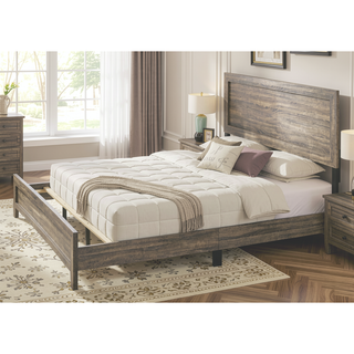 Sunvega Brown Cherry Finish Contemporary Fabric Panel Bed in One Box