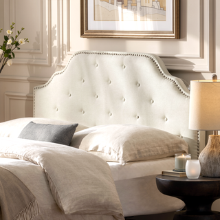 Sunvega Queen Size Upholstered Headboard with Tufted Design and Nailhead Trim