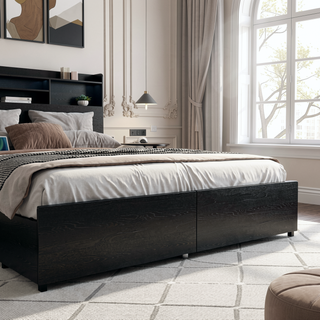 Sunvega Queen Storage Bed Frame with Headboard Charging Station and 4 Drawers