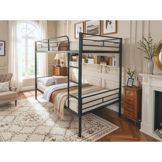 Sunvega Twin over Twin Bunk Bed with Metal Frame and Guardrails for Safety