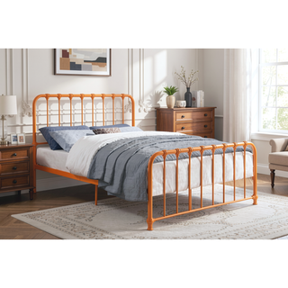 Sunvega Orange Finish Metal Platform Bed Frame Queen Size 1pc