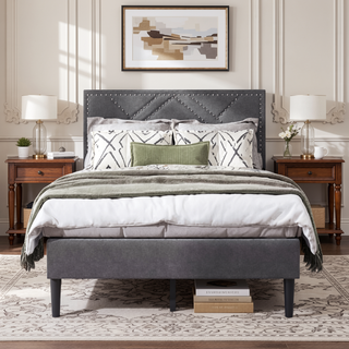 Sunvega Luxurious Queen Bed Frame with Linen Storage Headboard and Under Bed Storage