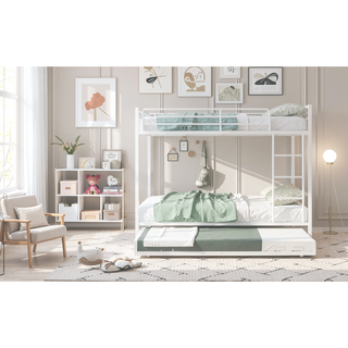 Sunvega Twin Over Full Metal Bunk Bed with Trundle for Space Saving and Safety