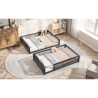 Sunvega Heavy Duty Twin XL over Queen Metal Bunk Bed Frame with Safety Guardrails