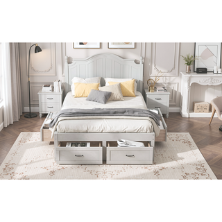 Sunvega Antique Natural Queen Size Platform Bed with 6 Spacious Storage Drawers